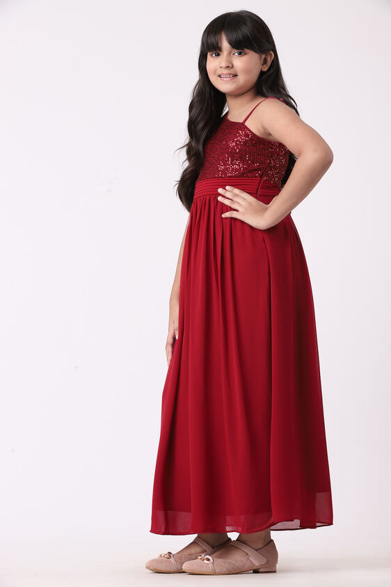 Wine Solid Flared Gown, Wine, image 2